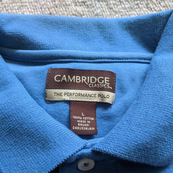 Size L Cambridge Classics The Performance Polo Blue Short Sleeved Buttoned Shirt - Picture 2 of 4